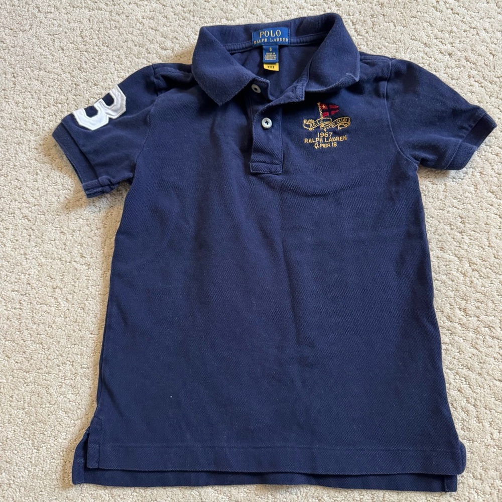 Polo Ralph Lauren Yacht Club Polo Shirt Navy Embroidered No. 3 Boys Size 5